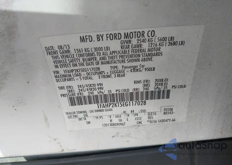 2014 Ford Taurus Sho from USA, damaged, VIN 1FAHP2KT5EG117028